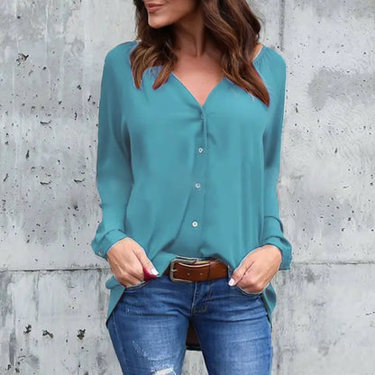 Women's V-Neck Buttoned Chiffon Blouse