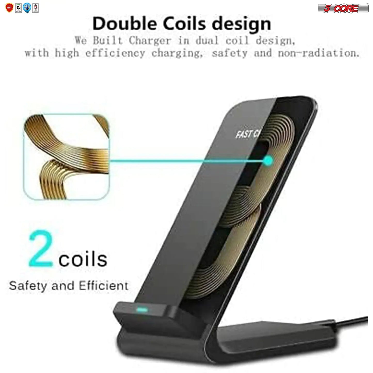 5 Core Wireless Charger, 10W Max Wireless Charging Stand, Qi Wireless Charging Stand Compatible with All Smart Phones