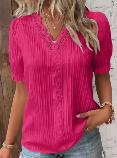 Lace-Trimmed Princess Sleeve Blouse