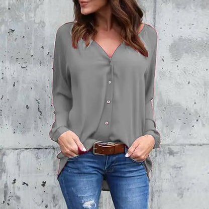 Women's V-Neck Buttoned Chiffon Blouse