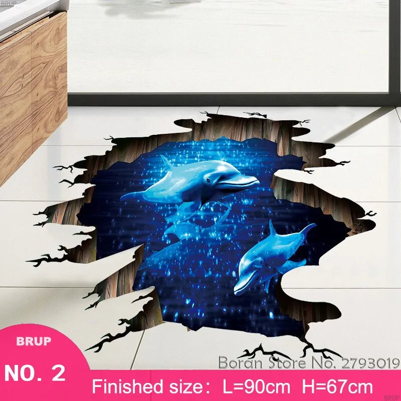 Dolphin Floor Stickers Sea Animals 3D Wall Stickers