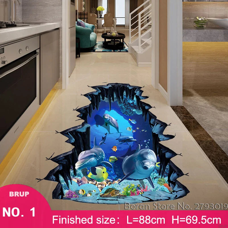 Dolphin Floor Stickers Sea Animals 3D Wall Stickers